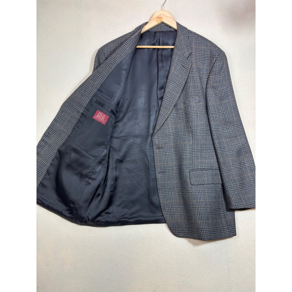 Jos A Bank Corporate Collection Mens Grey Plaid Wool Blazer Sport Coat Sz 48